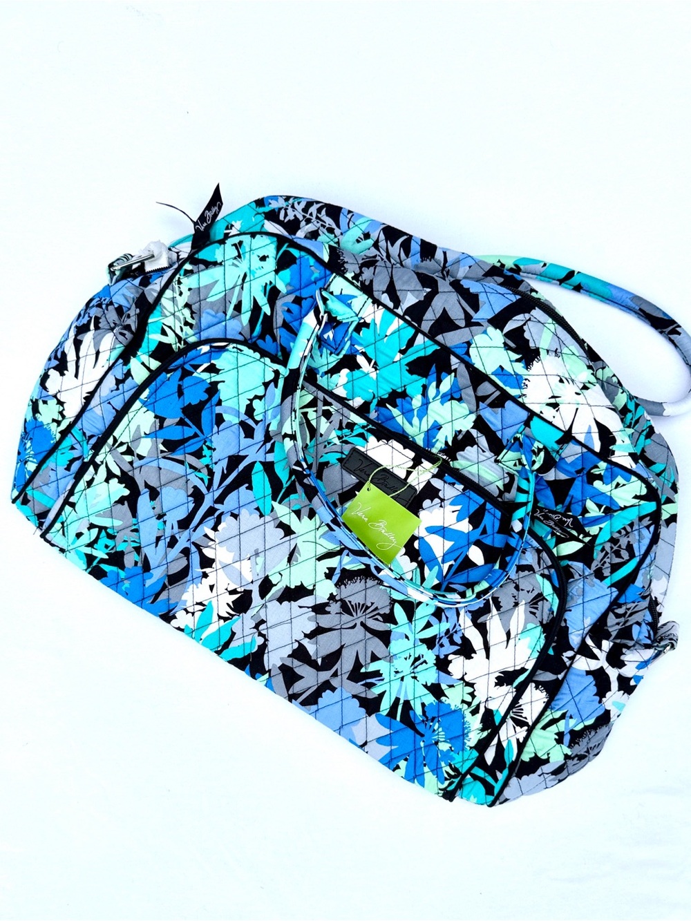 Vera Bradley Weekender Quilted Floral Duffel in Aqua, Blue & Gray